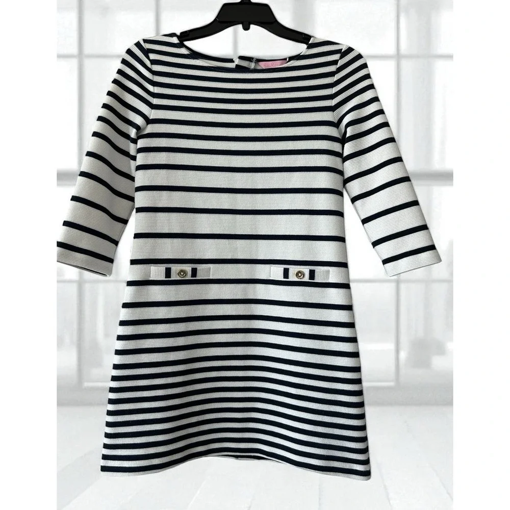 Lilly Pulitzer Dress Girls X Large Blue White Striped 3/4 Sleeve Preppy Beach XL
